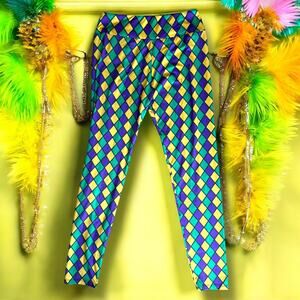 Mardi Gras Diamond Pattern Leggings EUC